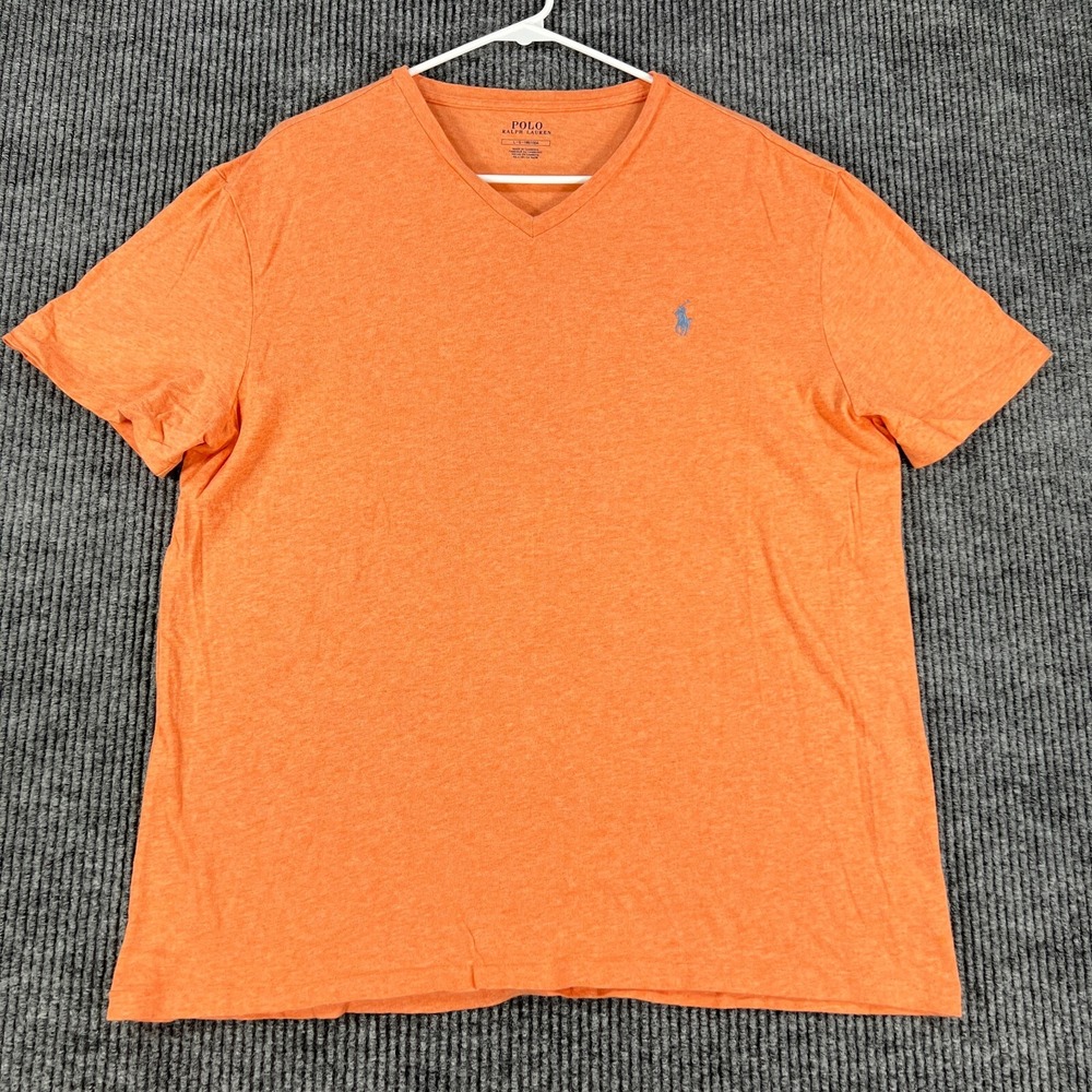 Polo Ralph Lauren Shirt Mens Large Orange Short Sleeve V Neck Casual Comfort